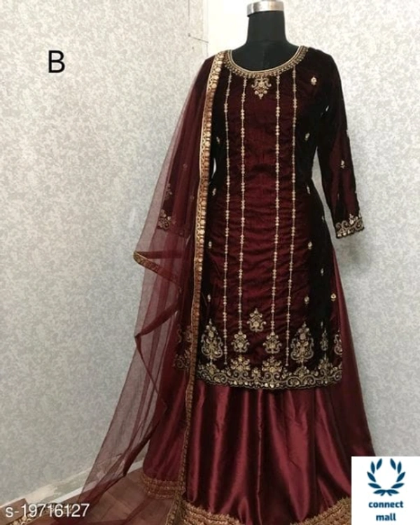 Trendy Alluring Sharara - Free Size, Maroon, Georgette, Embellished, Pack of:1